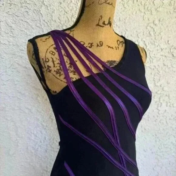 RARE Tadashi Shoji Purple & Black Mini Dress🖤💜🖤 - Picture 2 of 9
